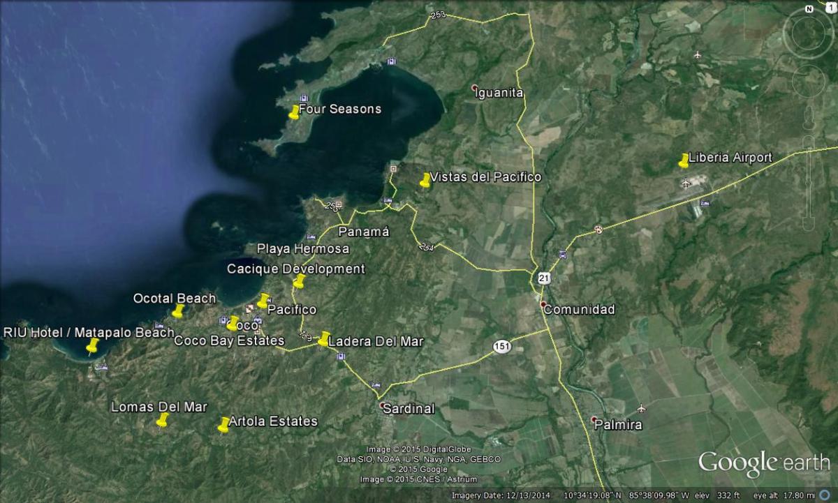 Map of real estate developments in the Papagayo area
